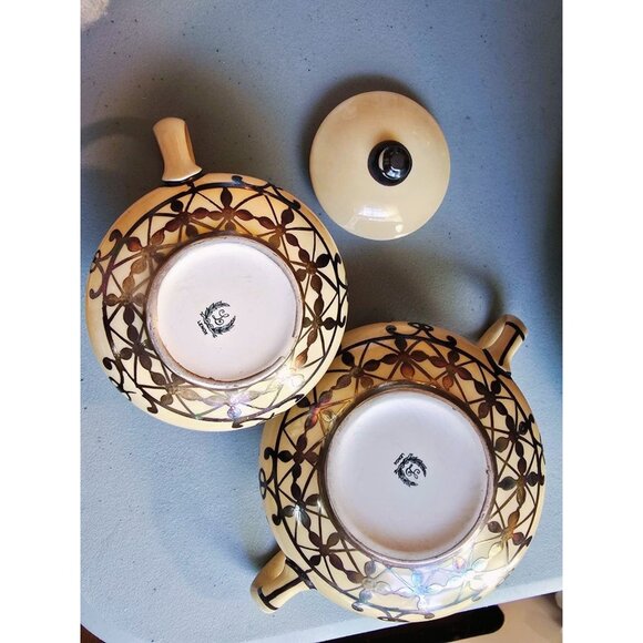 Antique Lenox Ivory Porcelain Cream & Sugar Set With Silver Overlay (LE1000) - Picture 5 of 6